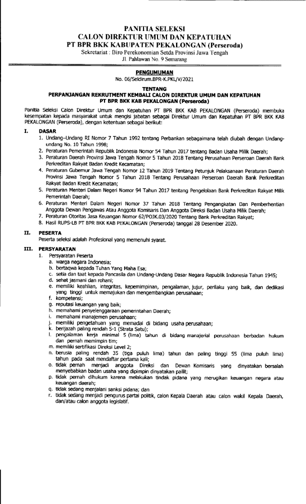 Pengumuman SelDirum KabPekalongan 001